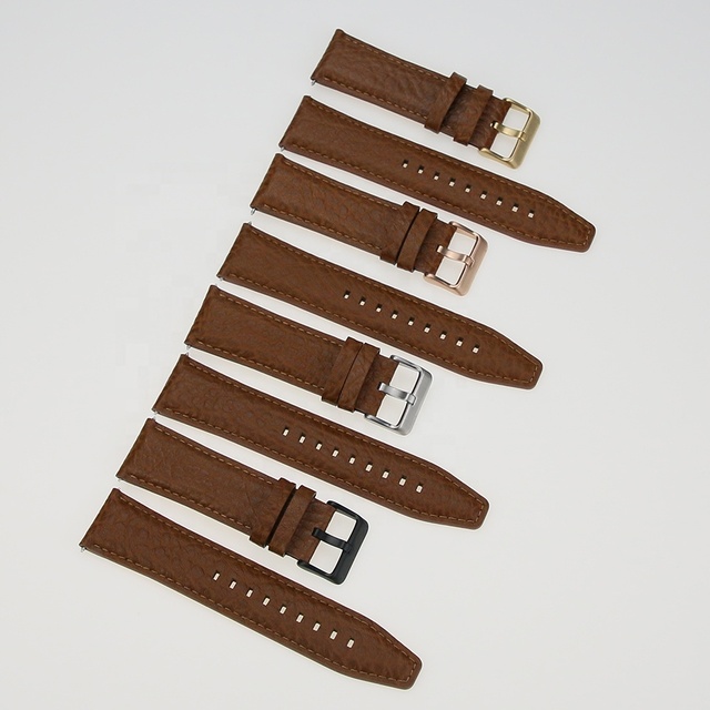 24mm Brown Litchi Pattern Genuine Calfskin Leather Watch Strap Watchband for Men Wrist Watch Accessories