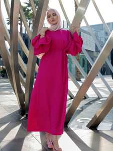 Último Modelo de Vestido Largo Musulmán, Estilo Árabe de Dubái, Modesto, Color Sólido, Elegante, Vestido Abaya de Satén, Vestido Islámico Musulmán para Mujer - Product Image 4