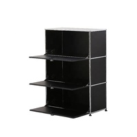 Gabinete de Almacenamiento Modular Negro de 3 Niveles, Diseño Combinado, Estructura de Acero Inoxidable, para Casa, Villa u Hotel