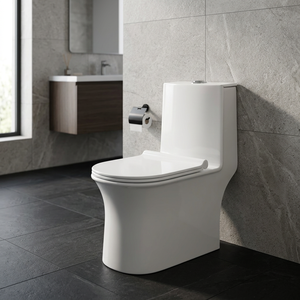 WC monobloc en céramique Dune européenne, chasse d'eau cyclonique, à poser au sol, blanc - Product Image 4