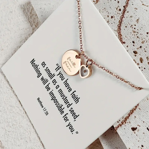 Venta al por mayor <span class=keywords><strong>de</strong></span> acero inoxidable mostaza semilla colgante collares chapado en oro Rosa Fe sobre el miedo cristiano encanto Collar para regalo - Product Image 2