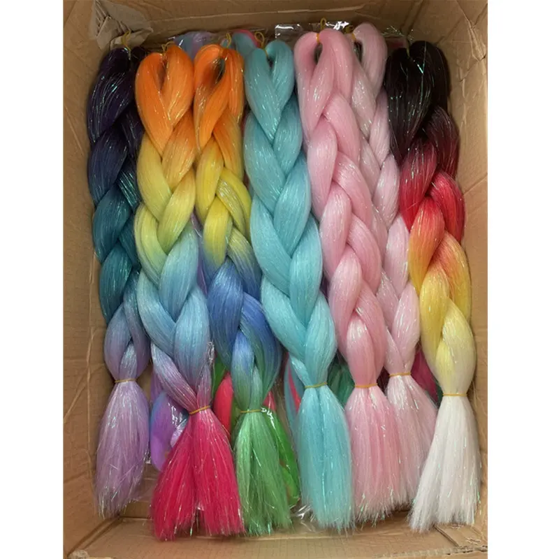 Stock all'ingrosso capelli sintetici Wlosy Brokatowe Glitter capelli Jumbo intrecciatura fabbricazione accessori per Tinsel per capelli