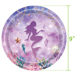 Pink Purple Mermaid Theme Girl Party Paper Plate Children's Birthday Party <b>Dinnerware</b> Supplies <b>Set</b> Kid Mermaid Party Supplies - Product Image 4