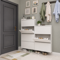 ASSOC Meuble à chaussures ultra-plat en acier de 155 mm de profondeur, avec 3/4 tiroirs basculants ventilés, organisateur de couloir, taille personnalisable disponible pour appartement