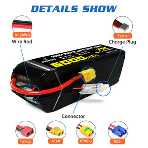 Batería PONFLY de 6000mAh para Drones, 22.2V 75C 3S 4S 6S 8S, Batería para Coches RC, Juguetes, Drones UAV, para Aeronaves RC Quadcopter, 6000-75C de Alta Capacidad - Product Image 2