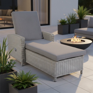 Leisure Modern Outdoor Aluminum Rattan <b>Recliner</b> Lounge Day Bed Foldable With Cushions for Hotel & Villa Use - Product Image 1