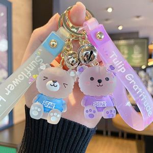 Creative Cartoon DIY Fluid Bear <b>Keychain</b> White Embryo Trend Children's Hand-painted Vinyl Bear Pendant - Product Image 3