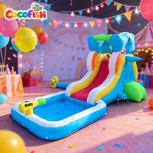 Toboggan aquatique gonflable Cocofish avec piscine - Parfait <span class=keywords><strong>pour</strong></span> les jeux d'été en plein air, parc aquatique gonflable <span class=keywords><strong>pour</strong></span> la cour - Product Image 1