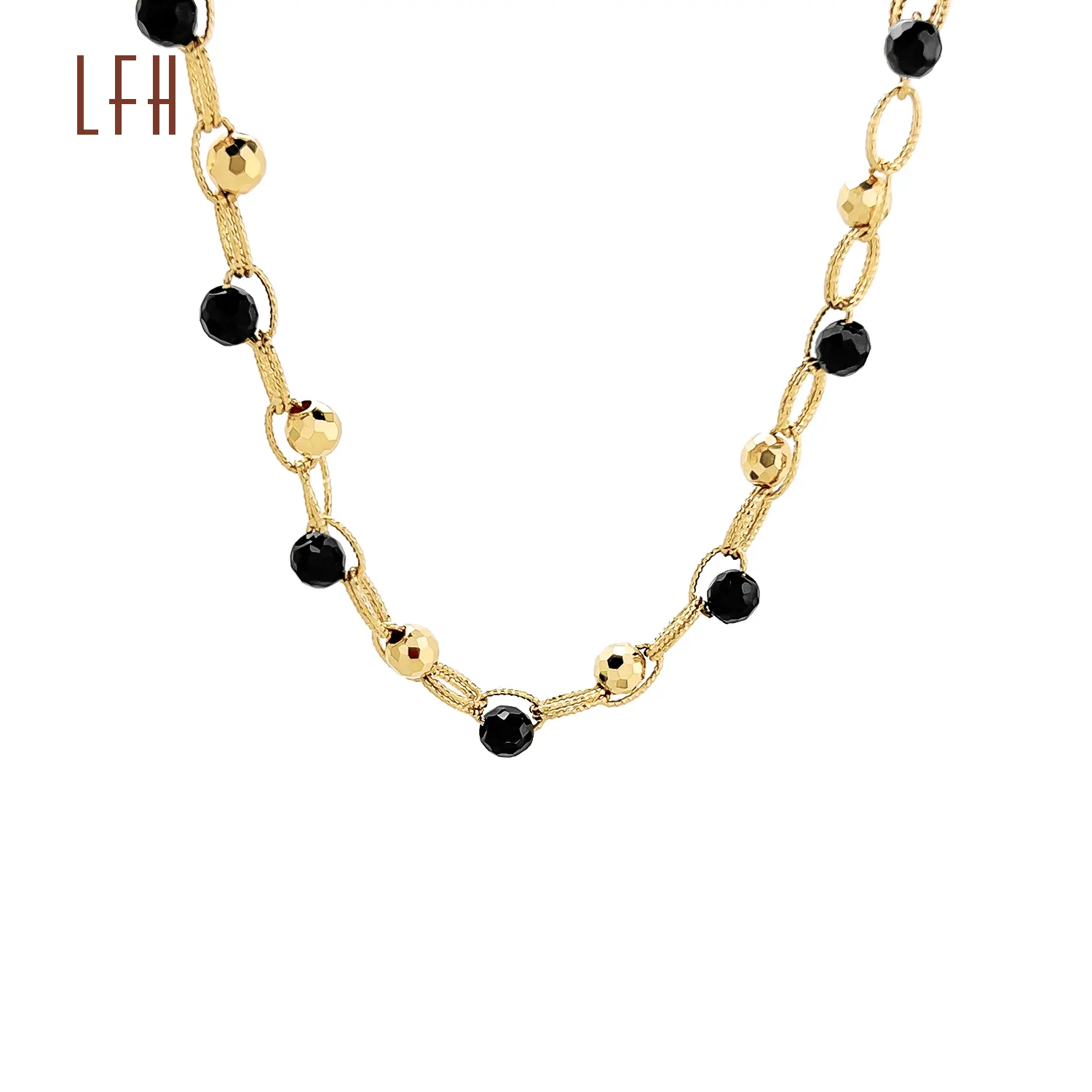 Mode Luxus Perlenkette 18 Karat Echt Gold Schwarz Perlenkette Verstellbare Halskette Schmuck Echt Gold