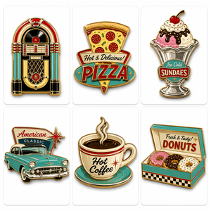 Aimants de réfrigérateur en métal rétro personnalisés, aimants de réfrigérateur en émail vintage sur le thème de la restauration, souvenir pour la promotion des restaurants - Product Image 2