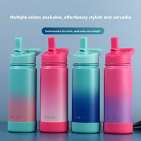 Bouteille d'eau portable de sport pour enfants avec paille, motif dégradé, style américain, en acier inoxydable 304