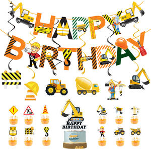 ชุดป้ายแบนเนอร์ตกแต่งเค้กสำหรับงานปาร์ตี้วันเกิดแบบมีตัวอักษรวิศวกรรมมีตัวอักษรแบนเนอร์สำหรับรถขุดโต๊ะของหวาน - Product Image 1