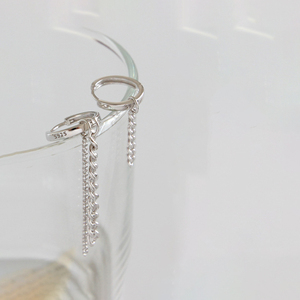 Pendientes de aro de plata de ley HEH257 de 10mm con borla de cadena larga, pendientes de gota no coincidentes de moda para fiesta estilo Hugg - Product Image 6