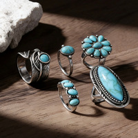 Une bague turquoise minimaliste et créative d'Europe et d'Amérique, une bague bohème pour les vacances pour femmes
