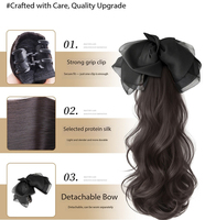 Queue de cheval sans colle en cheveux humains vierges brésiliens non-Remy pour femme, marque propre, avec pince à griffes, HD, grade 12A, densité 250%, grandes ondulations, style décontracté