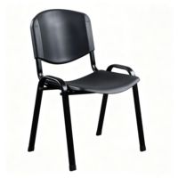 Chaise d'étudiant moderne et durable avec accoudoirs, siège et dossier en plastique noir, structure métallique robuste pour salle de classe
