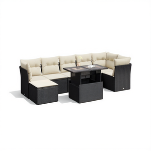 Conjunto de Sofá de Jardín Negro y Crema con Mesa de Almacenamiento, Muebles de Exterior de Mimbre PE, Diseño Contemporáneo, Espuma de Alta Densidad - Product Image 1