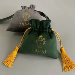 Sacchetto di imballaggio di gioielli in velluto con coulisse in flanella con Logo in oro personalizzato sacchetto regalo di gioielli con coulisse in velluto con Logo