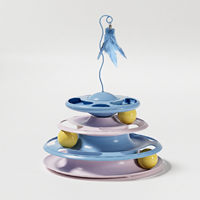 Jouet pour chat 3-en-1 double couche en plastique, avec boules sur circuit rotatif et plume interactive, pour le divertissement autonome et le soulagement du stress des animaux de compagnie