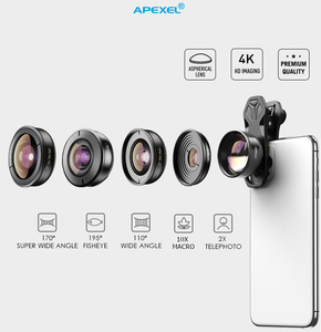 Lentes Apexel Kit de lentes de teléfono móvil Macro Fisheye <span class=keywords><strong>Gran</strong></span> <span class=keywords><strong>angular</strong></span> 4K HD Profesional 5 en 1 Lente de cámara móvil - Product Image 2