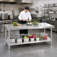 Table de travail industrielle robuste pour cuisine commerciale, 2 niveaux, anti-rouille, acier inoxydable 304 201