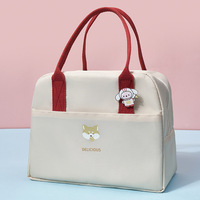 Sac isotherme portable en cuir double couche imperméable grande capacité, style macaron, frais, simple et épaissi, pour le déjeuner