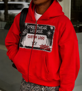 Felpa con Zip Personalizzata 400gsm Stile <span class=keywords><strong>Y2K</strong></span> Streetwear, Taglio Corto Oversize con Grafica per Uomo - Product Image 2