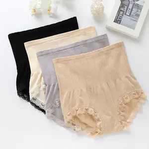 Japanese high waisted waist tightening pants buttocks lifting lace slimming pants body shaping triangle pants for women