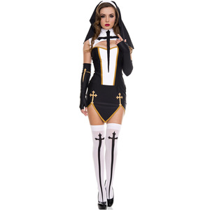 Disfraz Sexy de monja para mujer, disfraz de Purim para adultos, Carnaval, Halloween, <span class=keywords><strong>fantasía</strong></span>, disfraz - Product Image 3