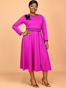 <span class=keywords><strong>Robe</strong></span> décontractée mi-longue rose à col rond et manches longues, avec blocs de couleur et appliques, grande taille, pour <span class=keywords><strong>femme</strong></span> - AM050921 - Product Image 2