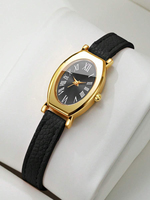 Montre cadeau pour femme avec bracelet en cuir PU gaufré, cadran ovale à chiffres romains PRO09