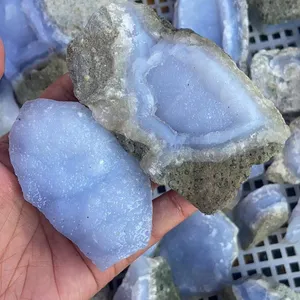 Preço a granel quartzo natural azul laço ágata druzy cristal áspero para pedra cura