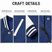 Veste de baseball varsity pour homme, veste bomber contrastée, col côtelé rayé, doublure en satin, logo personnalisé, veste de collège letterman