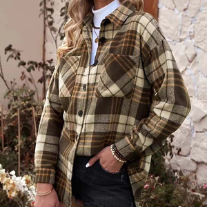 Neues Design Loose Plaid Woolen Flanell Jacke Herbst Cazual Woman Shirt Mantel <span class=keywords><strong>Blazer</strong></span> - Product Image 1