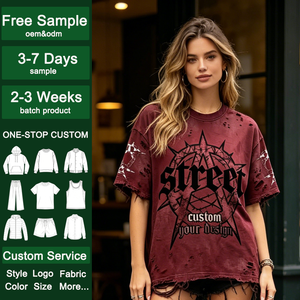 Odm Women <strong>T</strong> <strong>Shirts</strong> Custom Vintage Washed Distressed Frayed Hem <strong>Gothic</strong> Graphic Oversized Grunge Streetwear <strong>T</strong> <strong>Shirts</strong> - Product Image 1