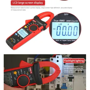 Multimètre numérique à pince UNI-T UT216C 600A, gamme automatique AC, NCV, V.F.C, Diode, Lampe torche LCD, Testeur de température OEM - Product Image 1