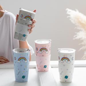 แก้วกาแฟเซรามิคลายการ์ตูนรุ้งพร้อมหลอดดูด แก้วน้ำน่ารักสำหรับสาวๆ ขายส่ง - Product Image 1