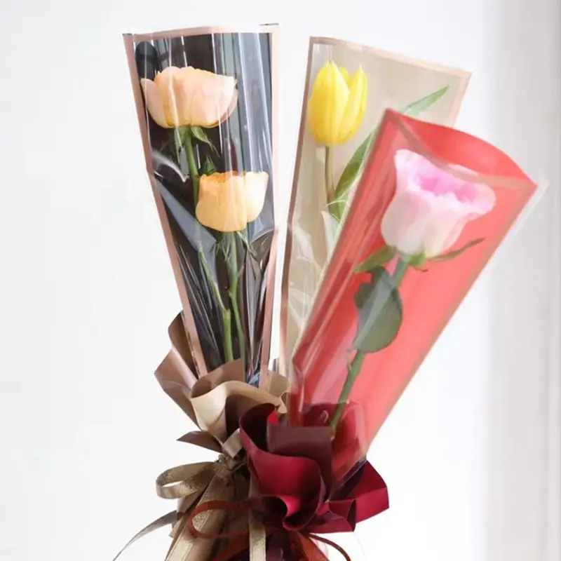 Vente chaude Transparent Fleur Sac En Plastique Fleur Magasin Fournitures Étanche Unique Rose Emballage Sac