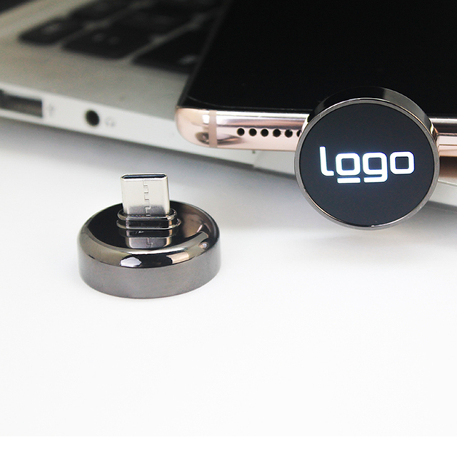 Dual Port USB-C/USB-A Flash Drive 256GB Metal Black Compact Design Custom Logo Printed Business Gifts