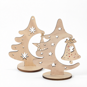 Ornement de table de Noël en bois fait main, découpé au laser, étoile et lune, décoration de fête - Product Image 1