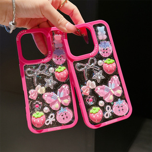 เคสโทรศัพท์มือถือลายกลิตเตอร์สตรอว์เบอร์รี่ผีเสื้อโบว์ สำหรับ iPhone 17 Air 16 15 14 Pro Max ลายดอกไม้เรซิ่นเชอร์รี่ DIY ดาวประดับด้านหลัง - Product Image 5