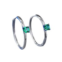 S925 argent aiguille cercle mode solide cercle 4*4mm vert diamant boucles d'oreilles polyvalent boucles d'oreilles Hong Kong Style bijoux de mariage