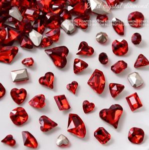 Charmes pour ongles en verre 3D en forme de cœur carré, <span class=keywords><strong>strass</strong></span> en verre <span class=keywords><strong>rouge</strong></span> étincelant, décorations pour ongles du Nouvel An pour bijoux d'ongles DIY - Product Image 3