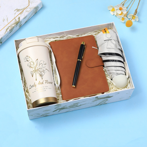 Coffret cadeau de luxe personnalisé avec logo, 4 en 1, comprenant une thermos, un carnet, un stylo et un parapluie, pour femmes actives - Product Image 1