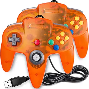 البرتقالي واضح شفاف 2 حزمة الكلاسيكية N64 تحكم USB السلكية الكمبيوتر لوحة ألعاب المقود N64 بت Joypad للكمبيوتر ويندوز ماك لينكس