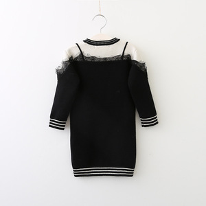 Nouveau pull pour fille, style coréen, couleur noire, longueur genou, avec dentelle - Product Image 3