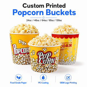 Custom Printed Biodegradable Paper <b>Popcorn</b> <b>Buckets</b> 24oz 46oz 64oz 85oz 130oz Disposable Food Grade Cinema Wholesale - Product Image 1