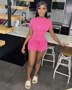 女式短裤套装2024定制标志夏季新款女式短袖圆领t恤配自行车短裤两件套 - Product Image 4