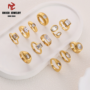 Bagues de bijouterie fantaisie en acier inoxydable 316L plaqué or 18 carats avec incrustation de zircone cubique, bagues de fiançailles pour femmes - Product Image 2