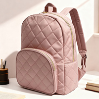 Sac à dos matelassé léger effet diamant avec bretelles rembourrées pour femmes, étudiantes, retour à l'école, voyage, sac de jour avec plusieurs poches